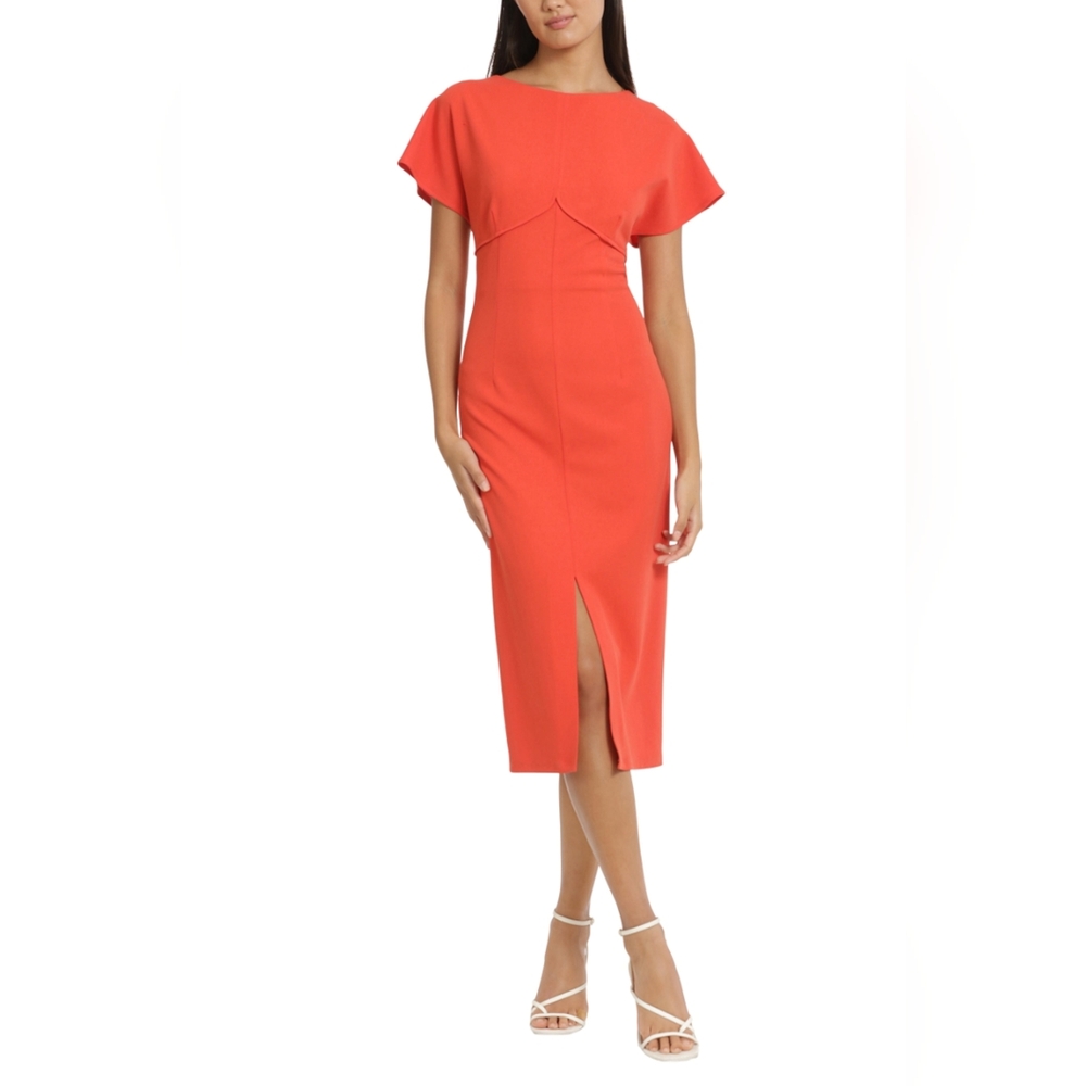 Donna Morgan Flutter Sleeve Sheath Midi Dress